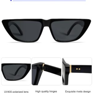 VANLINKER Trendy Polarized Cat Eye Sunglasses for Women Men Retro Square Shade Slim Frame VL9790 Black