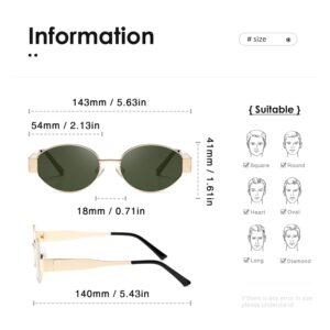 kimorn Oval Sunglasses Womens Men Retro Trendy Sun Glasses Classic Metal Shades K1653 (Gold Grey+Gold Green)