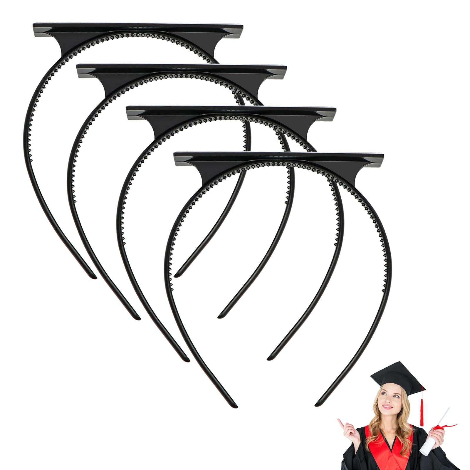 Teisaiko 4-Pack Graduation Cap Headband - Secures Your Graduation Cap and Hair Style, Grad Cap Headband (4-Pack)