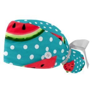 cwagfeqz 2-pc gourd-shaped working cap,fisherman hat with buttons and cotton sweatband,polka dot and watermelon