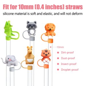 6pcs Animal Cute Silicone Straw Cover Caps for Stanley Cup Straw Topper fit 30&40 Oz Tumbler with Handle 10mm 0.4in Straw Protectors Cup Accessories