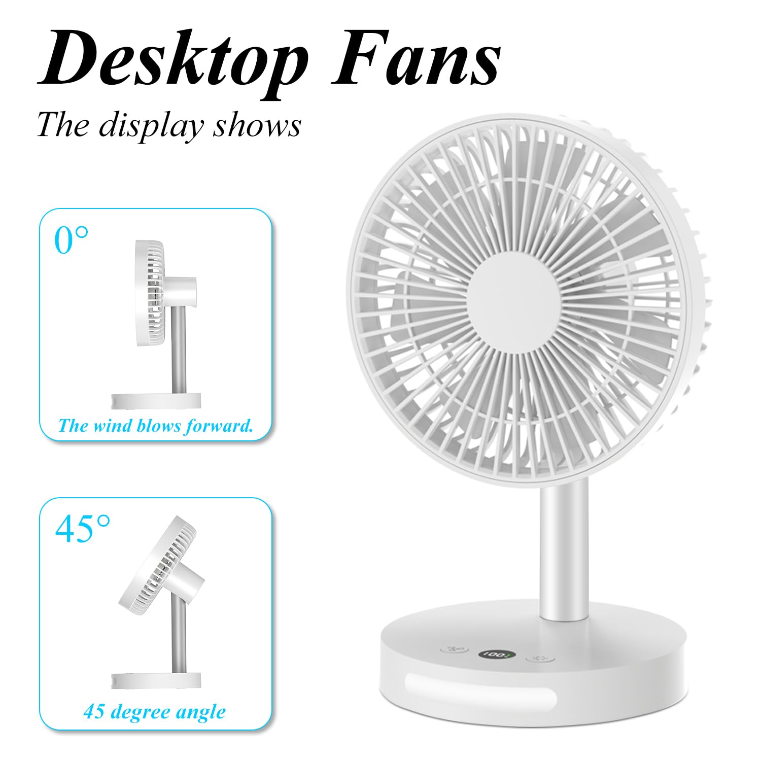 Generic USB Quiet Desk Fan, Personal Rechargeable Battery Operated Desk Fan with 5 Speeds, Powerful Fan Table Fan for Dorm Bedroom Desktop Office, White