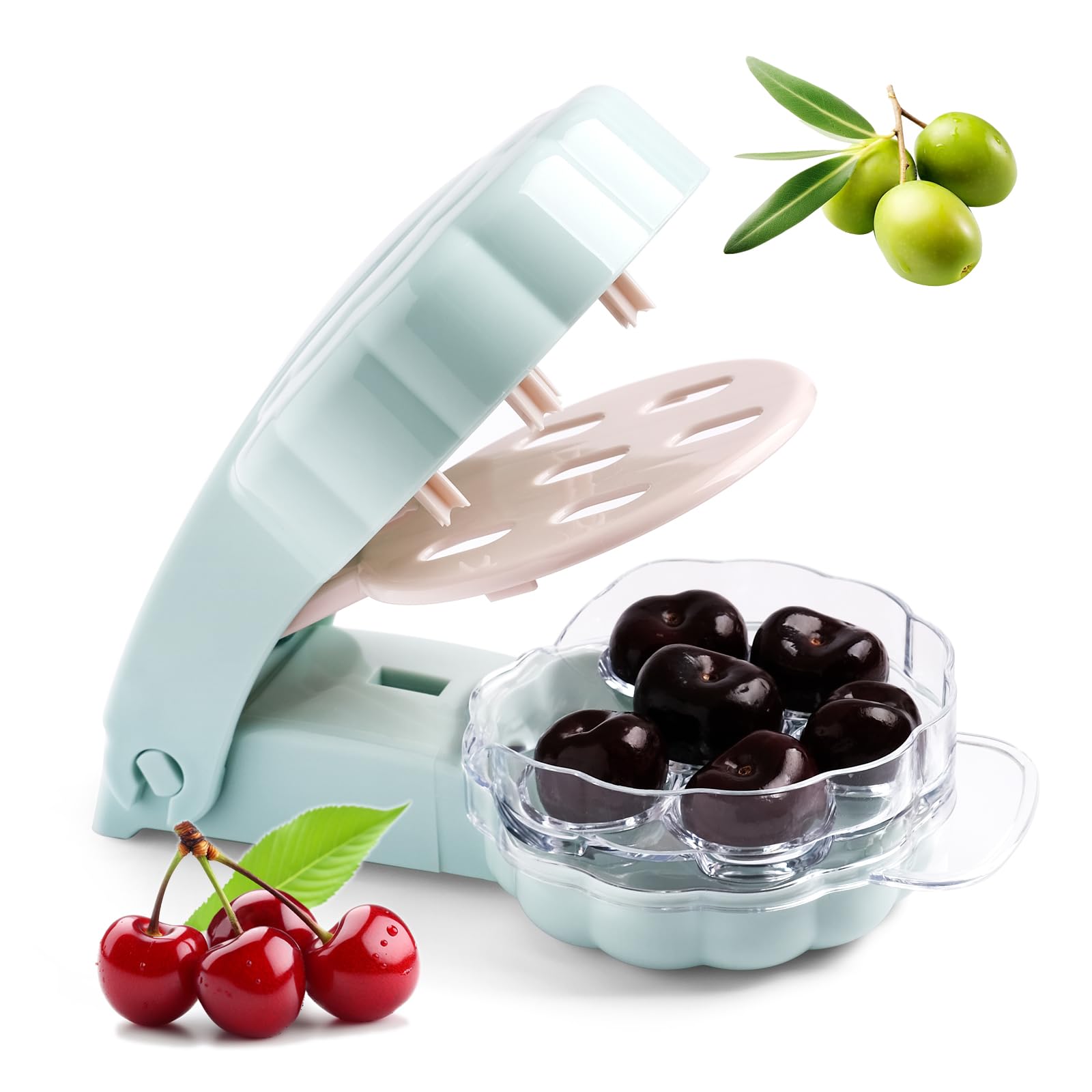 Cherry Pitter, Olive Pitter Tool Pit Remover Quick Push Pull 6 Hole Seed, Multi-Function Cherry Pitters Core Remover Portable Saving Lock Design Corer Kitchen Seed Depitter Tool Green