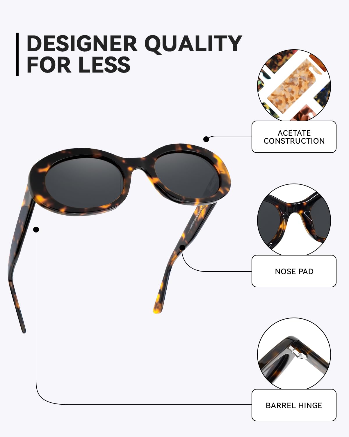 Mose Romano Retro Oval Sunglasses for Women Men Polarized Handmade Acetate Women's Sunglasses Trendy