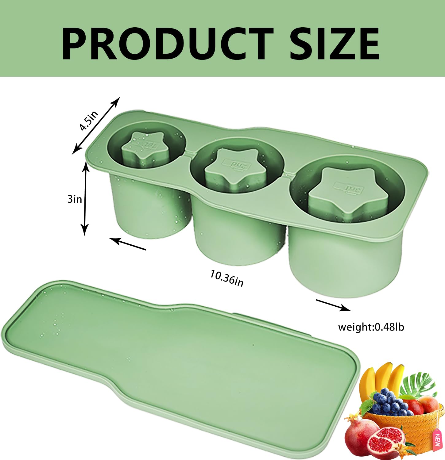 Ice Cube Tray for Stanley Tumbler Cup,Silicone Ice Cube Molds with Lid Cylinder, 30-40 oz Tumbler Ice Mold for Chilling Cocktails, Coffee, Drinks, Whiskey, Easy Fill and Release Ice Maker (green)