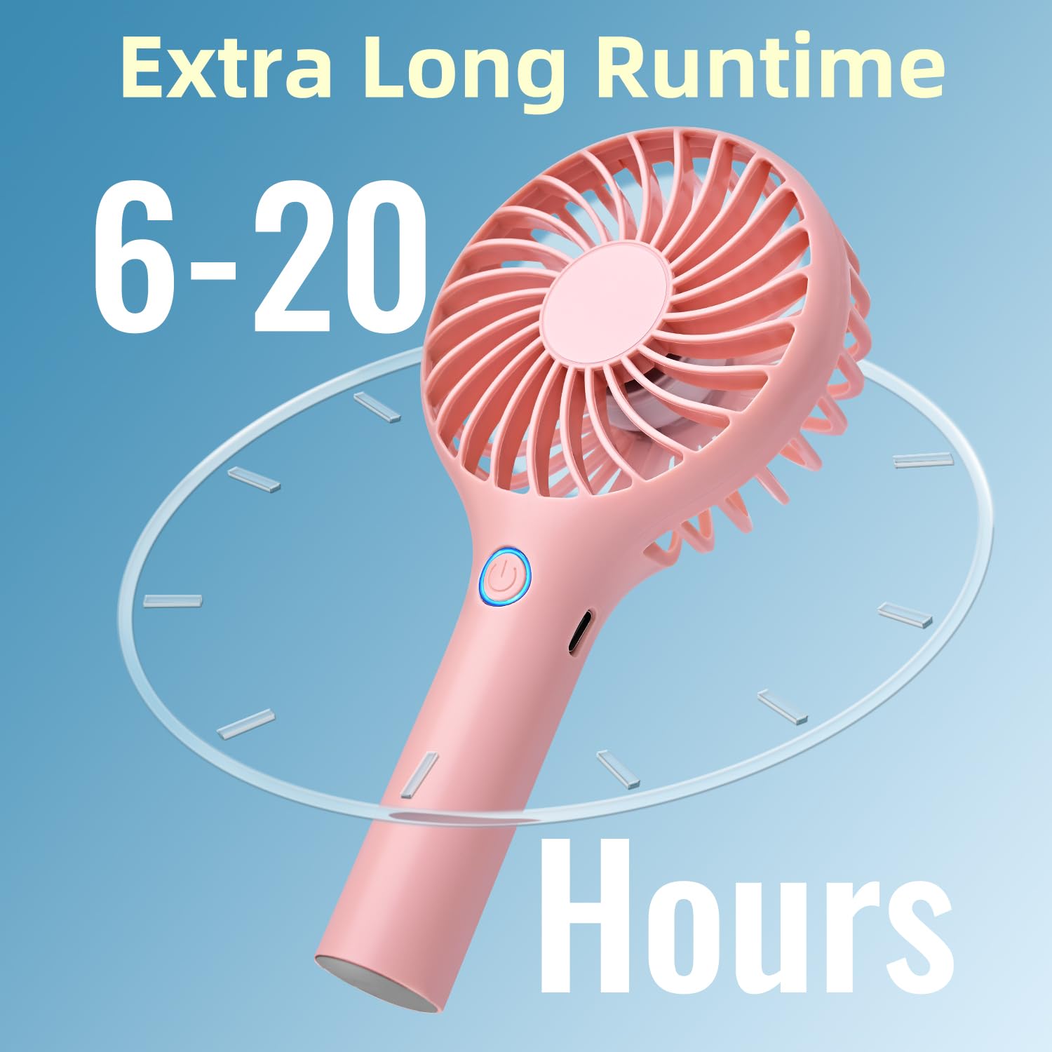 Ambandier Portable Handheld Fan, 3 Speeds Mini Portable Fan, Powerful Wind Hand Fan with Large Battery, Battery Operated Small Personal Fan for Indoor Outdoor Travel Concert Summer Gift.