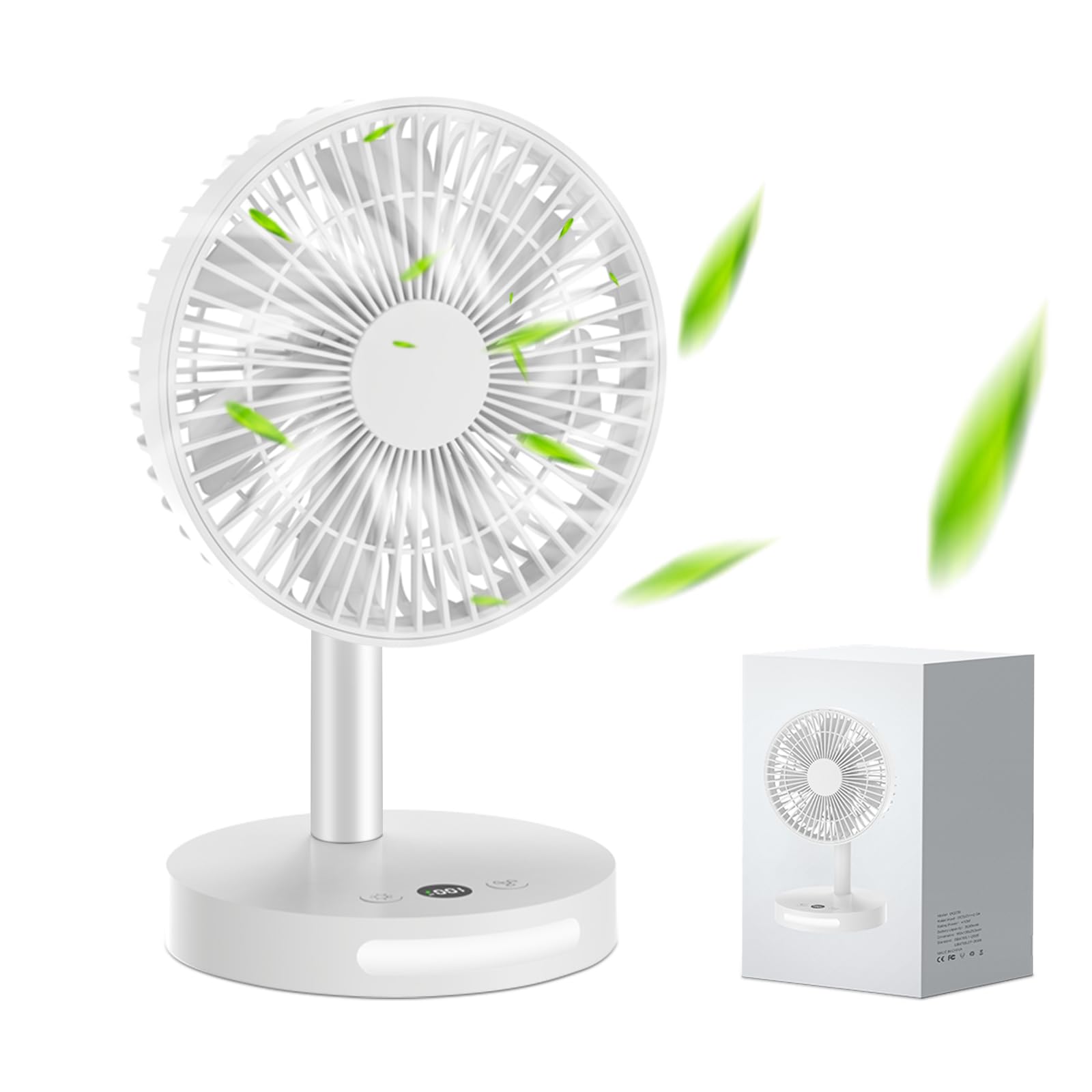 Generic USB Quiet Desk Fan, Personal Rechargeable Battery Operated Desk Fan with 5 Speeds, Powerful Fan Table Fan for Dorm Bedroom Desktop Office, White