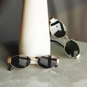 kimorn Oval Sunglasses Womens Men Retro Trendy Sun Glasses Classic Metal Shades K1653 (Gold Grey+Gold Green)