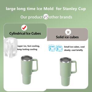 Ice Cube Tray for Stanley Tumbler Cup,Silicone Ice Cube Molds with Lid Cylinder, 30-40 oz Tumbler Ice Mold for Chilling Cocktails, Coffee, Drinks, Whiskey, Easy Fill and Release Ice Maker (green)