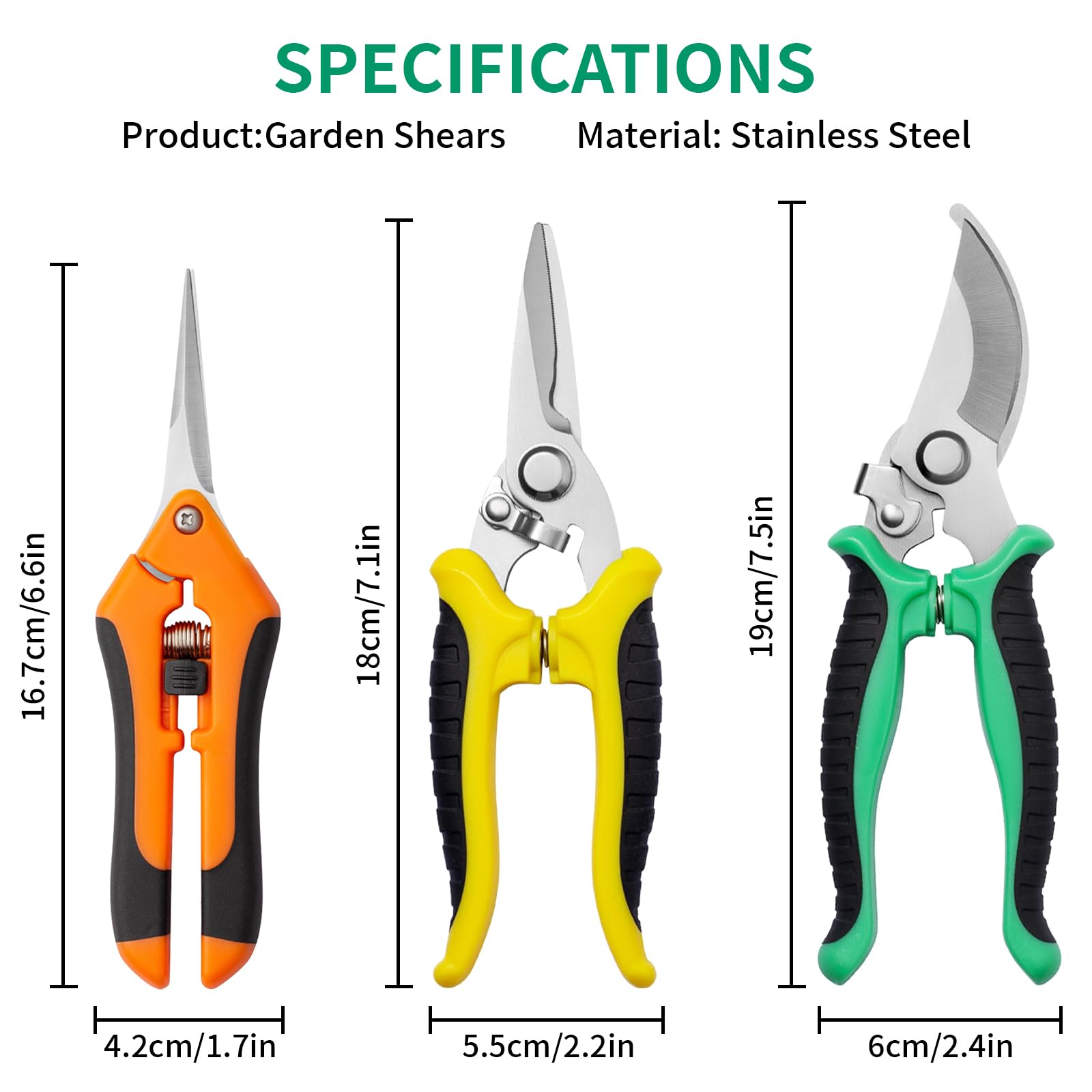 Garden Pruning Shears 3 Pack Gardening Shears Garden Scissors Stainless Steel Garden Shears Pruning Scissors Garden Clippers Pruning Shears for Gardening Garden Tools