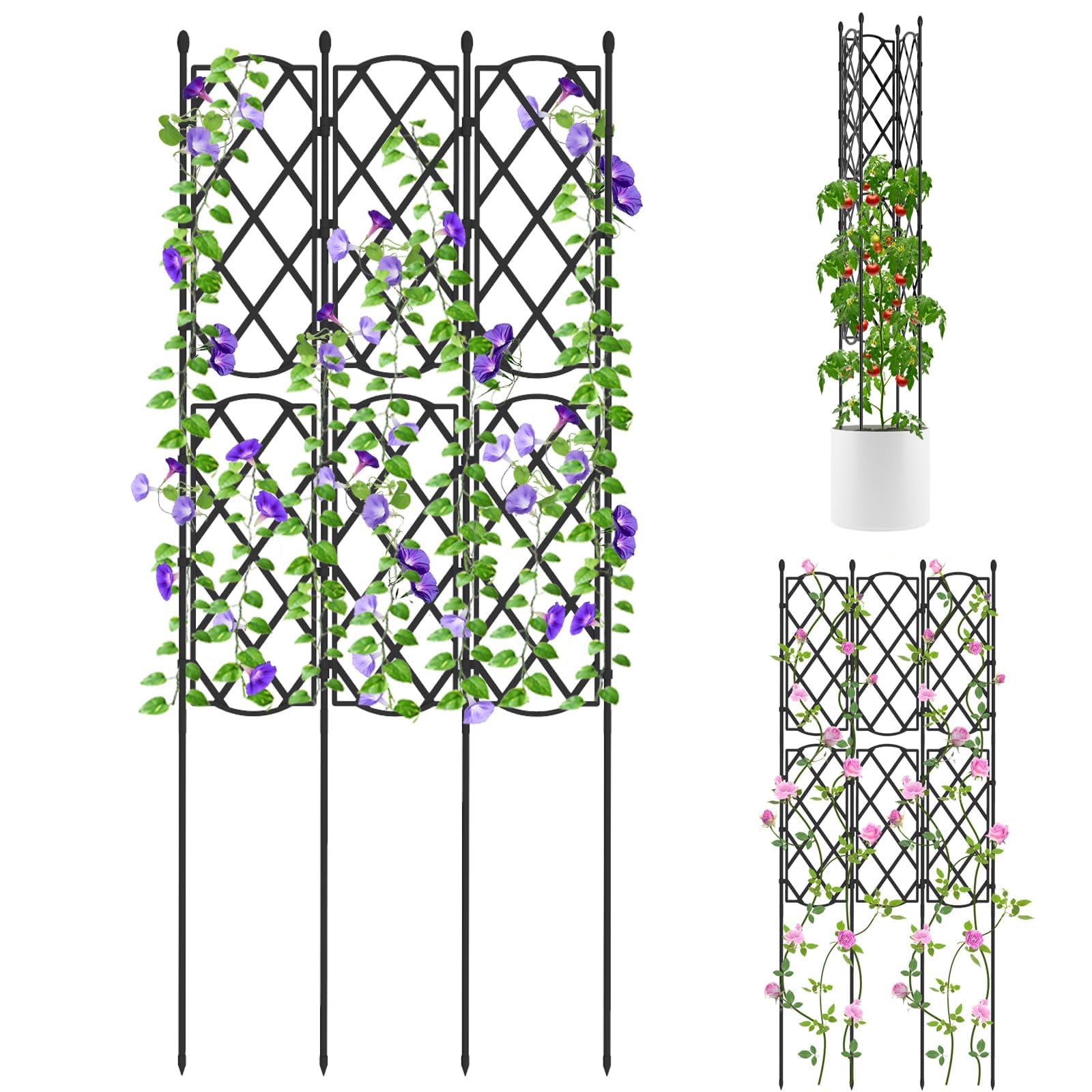 Garden Trellis for Climbing Plants, Deaunbr Plant Support Obelisk Trellis Garden Trellises for Vines, Flowers Stands, Raised Bed, Outdoor & Indoor Potted Plants, Tomato, Rose, Cucumber, Pea, Clematis