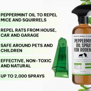 Kate's Home & Garden Peppermint Oil Spray for Rodents, Mice, Squirrels with Humane Trap. Rodent Repellent Indoor for Car Engines & Outdoor (16oz, Non Toxic)