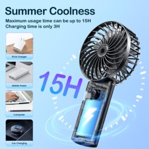 Portable Personal Handheld Rechargeable Fan: Mini Hand Held Fan 4 Speeds Cool Air Wind 6-15Hrs Work Adjustable Operated USB Recharge Battery Quiet Pocket Fan for Boy Men Women Office Outdoor Travel