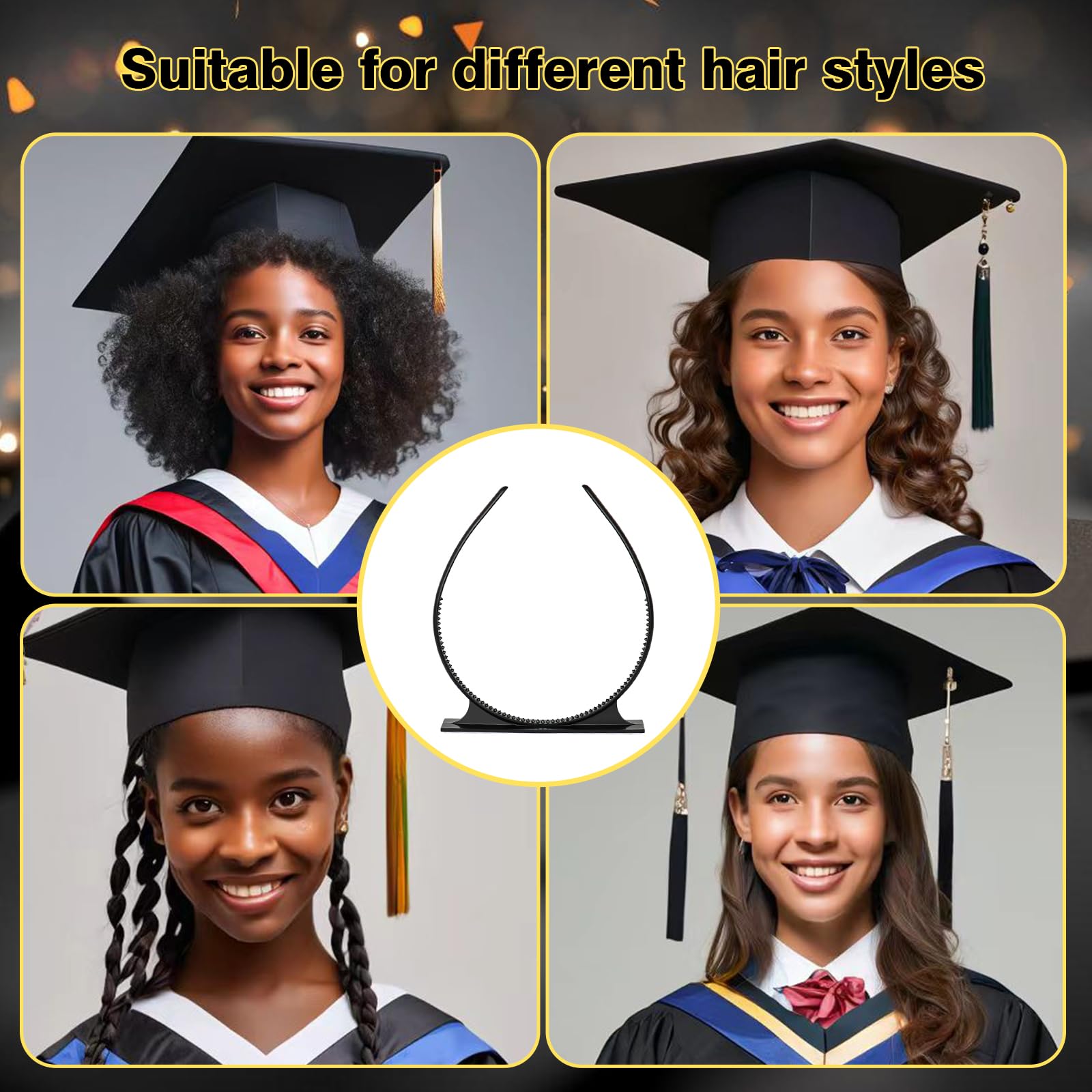 Teisaiko 4-Pack Graduation Cap Headband - Secures Your Graduation Cap and Hair Style, Grad Cap Headband (4-Pack)