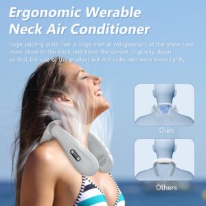 Neck Fans That Blow Cold Air Conditioner Cooling Device Neck Fan Hands Free Wearable Fan, 5200mAh Battery Operated Rechargeable Personal Fan, Leafless Headphone Design, 3+3 Speeds Gifts for Women Men