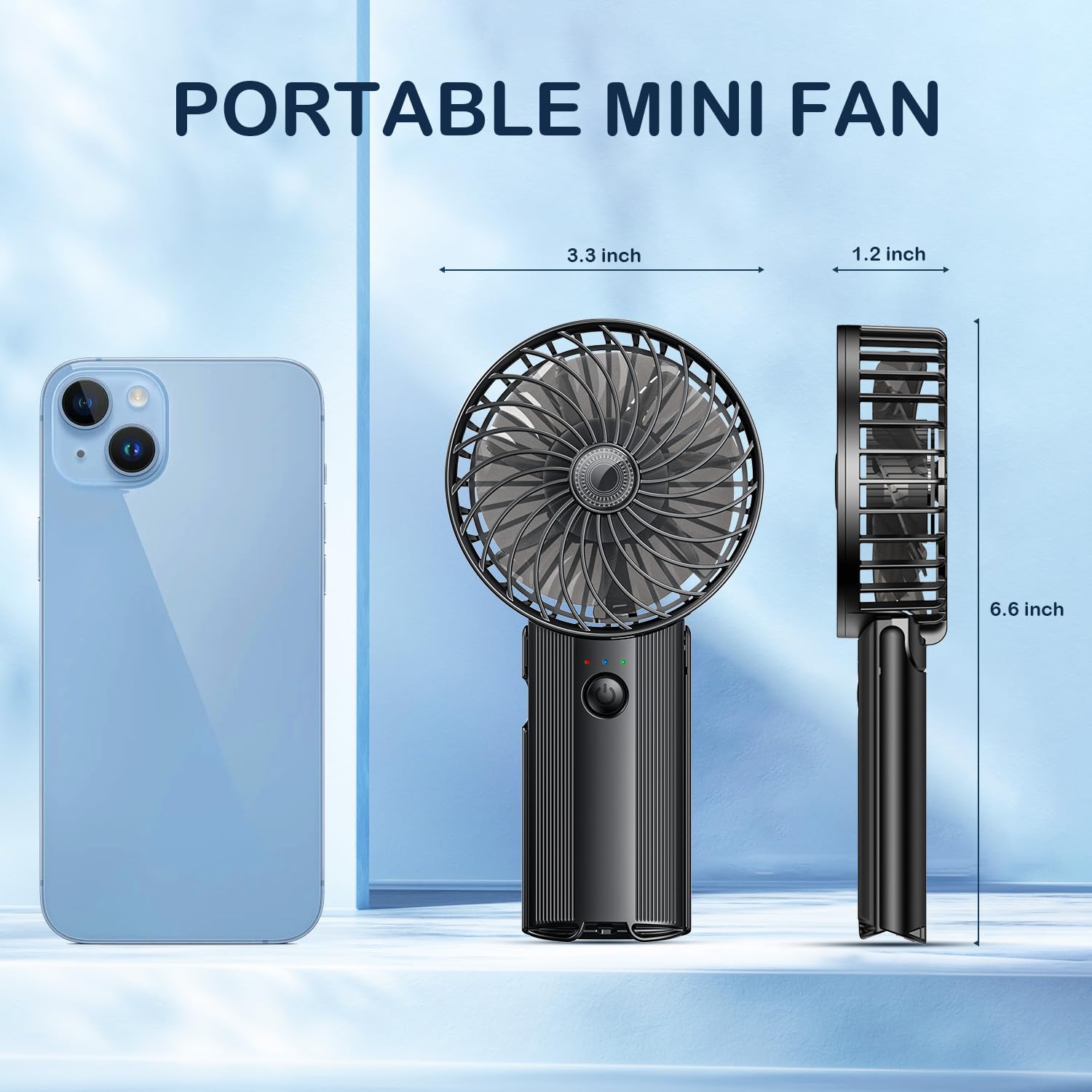 Portable Personal Handheld Rechargeable Fan: Mini Hand Held Fan 4 Speeds Cool Air Wind 6-15Hrs Work Adjustable Operated USB Recharge Battery Quiet Pocket Fan for Boy Men Women Office Outdoor Travel