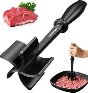 meat chopper, hamburger smasher tool, ground beef chopper tool and premium heat resistant masher, ground turkey and more, nylon ground beef chopper tool and meat fork, non stick mix chopper