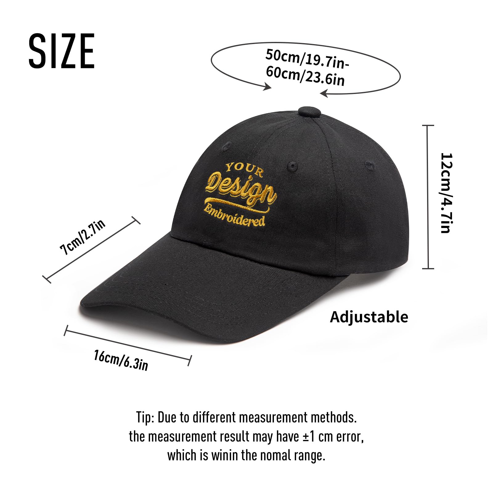 Custom Embroidered Hats, Personalized Emboridery Baseball Caps with Text Logo, Customized Adjustable Unisex Baseball Hat Gifts for Men Women Black