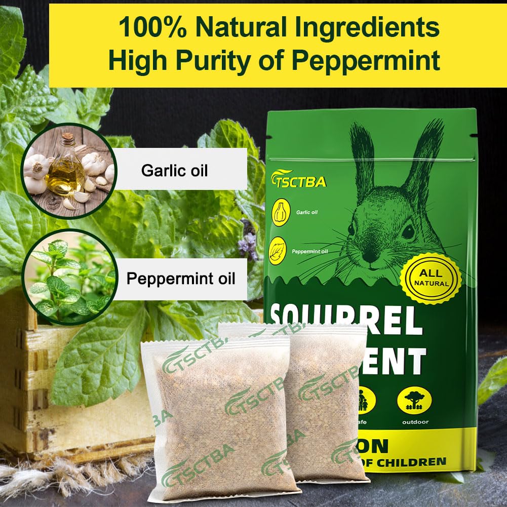 Ksqurelnb Squirrel Repellent Outdoor, Chipmunk Repellent Outdoor for Plants, Squirrel Deterrent, Keep Squirrels Away from Garden, Get Rid of Squirrels, Mint Squirrel Repellents for Attic-8P