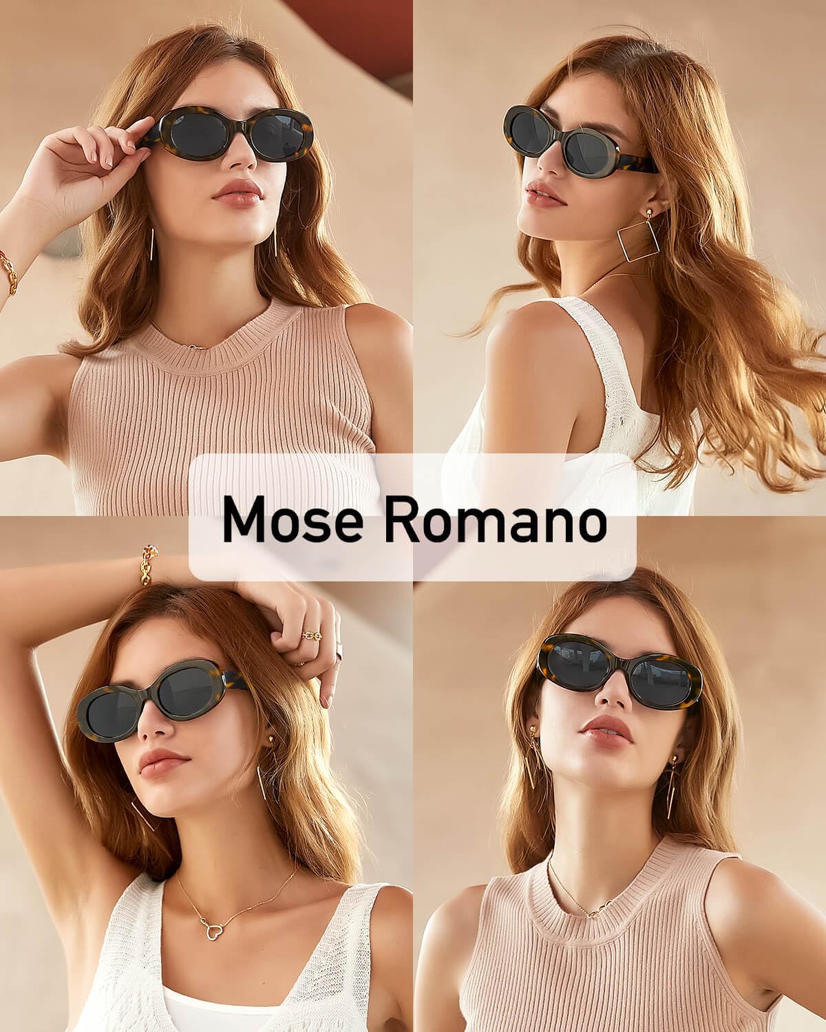 Mose Romano Retro Oval Sunglasses for Women Men Polarized Handmade Acetate Women's Sunglasses Trendy