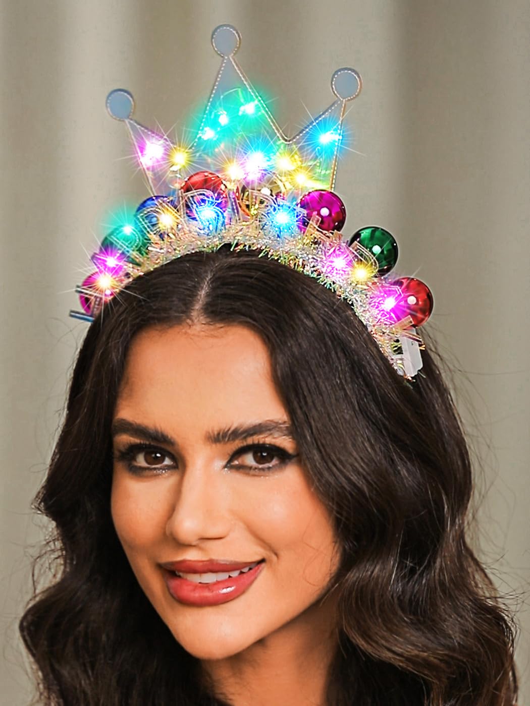 GENBREE Light Up Happy Birthday Headband Birthday Crown Ball Headpiece Party Festival Hair Accessories for Women (Multicolour)