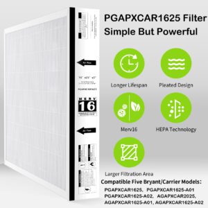 Upgraded PGAPXCAR1625 Merv16 Replacement Filter, Compatible with Bryant/Carrier PGAPXCAR1625, AGAPXCAR1625-A02，PGAPXCAR1625-a02, PGAPXCAR1625-A01, AGAPXCAR1625 Filter(16x25x3in)-2 Pack