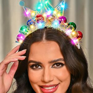 GENBREE Light Up Happy Birthday Headband Birthday Crown Ball Headpiece Party Festival Hair Accessories for Women (Multicolour)