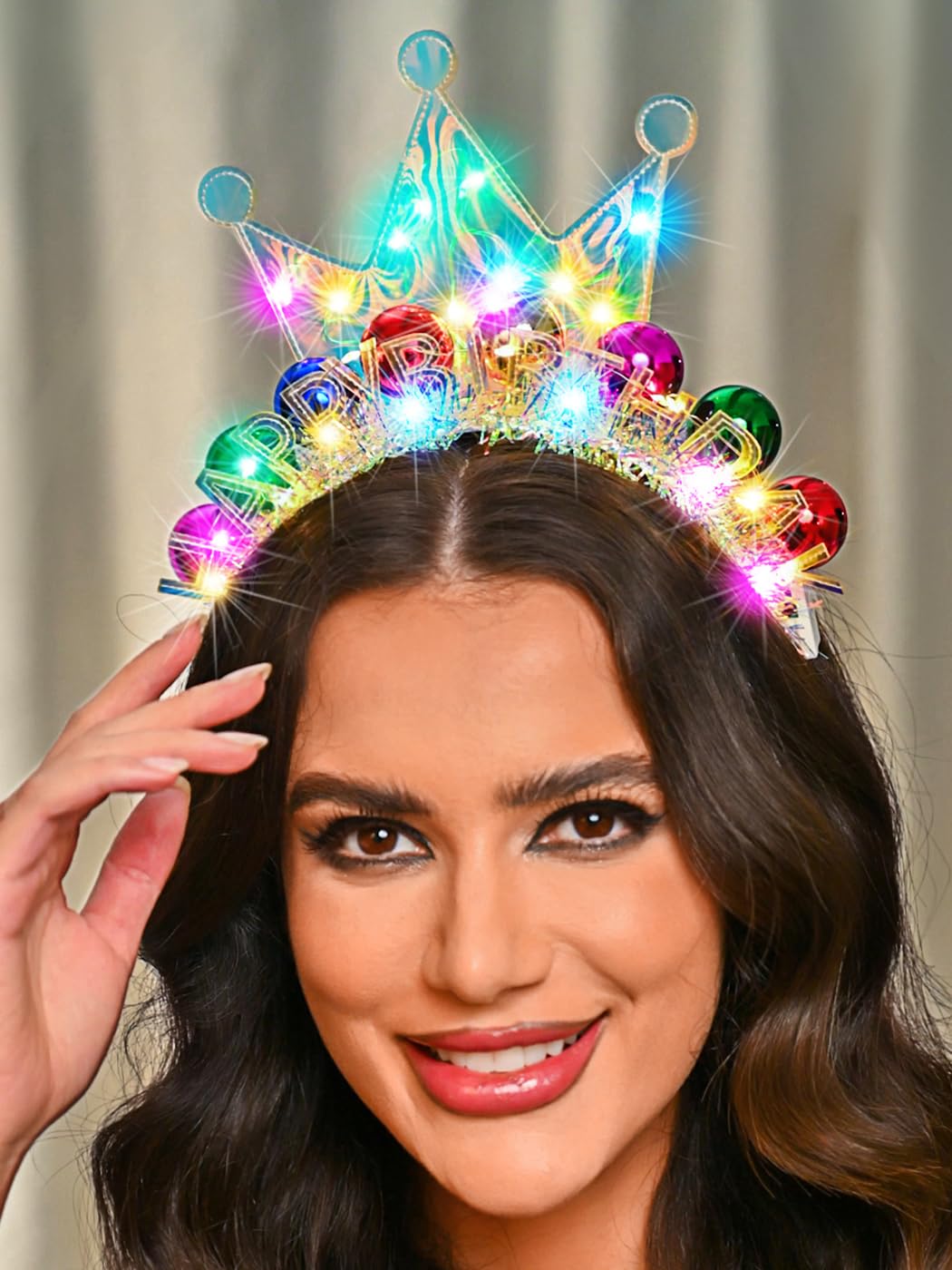 GENBREE Light Up Happy Birthday Headband Birthday Crown Ball Headpiece Party Festival Hair Accessories for Women (Multicolour)