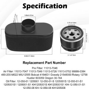 KLWZH 11013-0752 Air Filter 49065-7007 Oil Filter for Kawasaki FR651V FR730V FS481V FS541V FS600V FS730V 4-Cycle Engine Lawn Mower Tractor 11013-7047 Air Filter Replacement