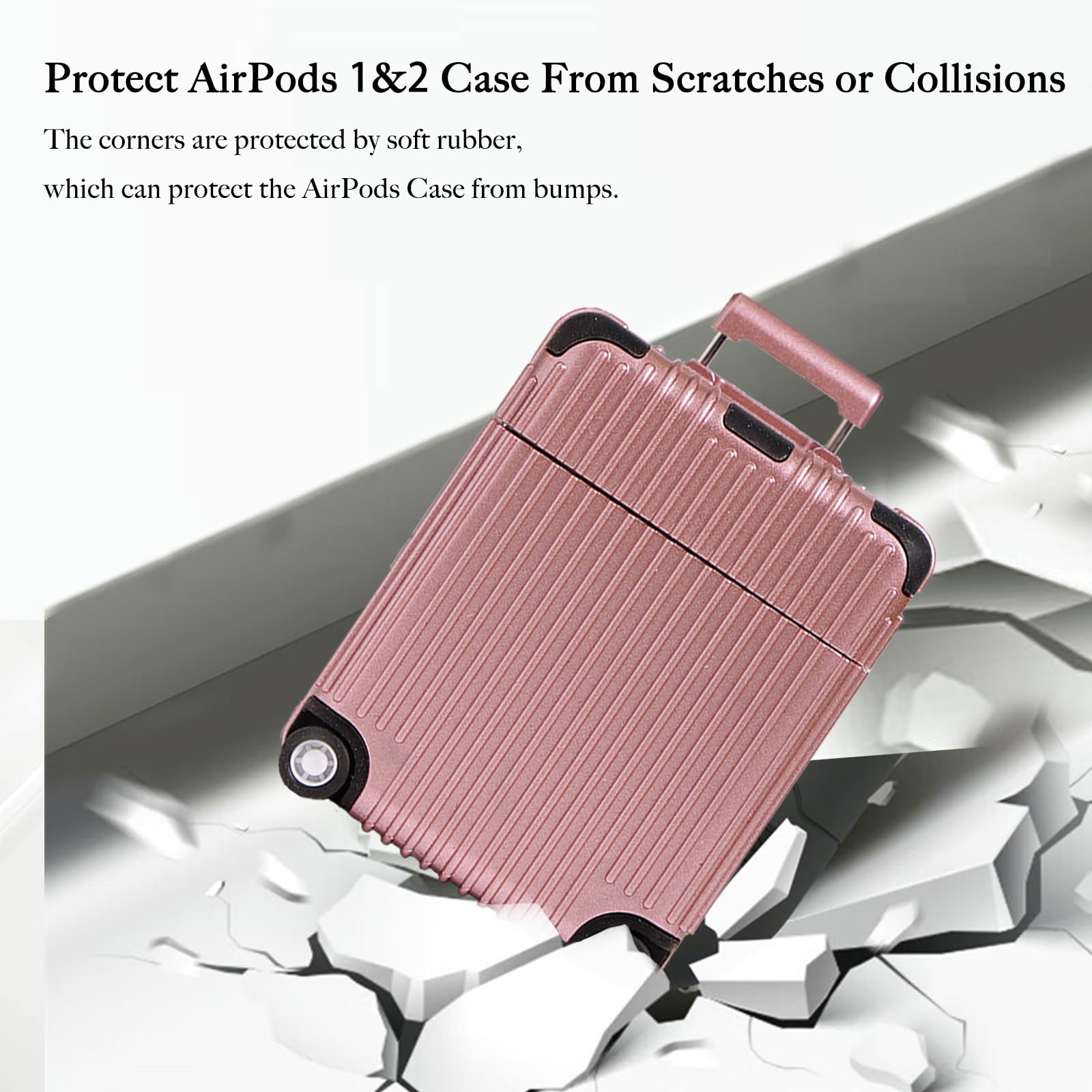 MOMCH for AirPods 1&2 Case Cover, Suitcase Design Full Protective Hard Shell Cute AirPods Protective Cover for AirPod 2/1 Charging Case with Women and Men,Rose Gold