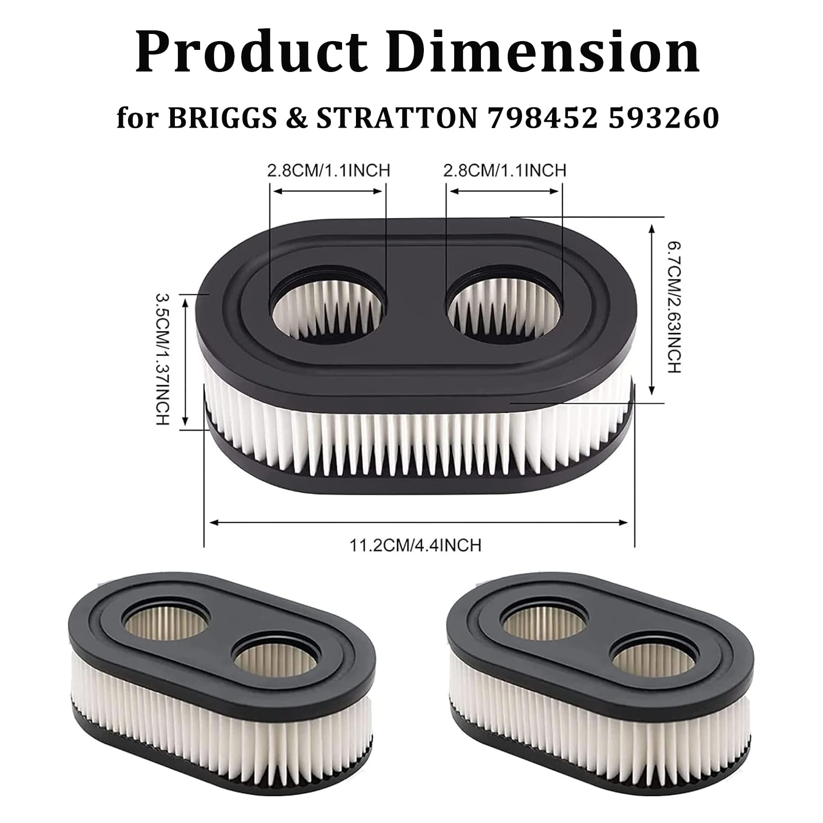 593260 798452 Air Filter for Briggs & Stratton 550E 550EX 500EX 625EX 675EXI 725EXI 575EX Series Engine Lawn Mower Replacement Filter (2 Pcs)