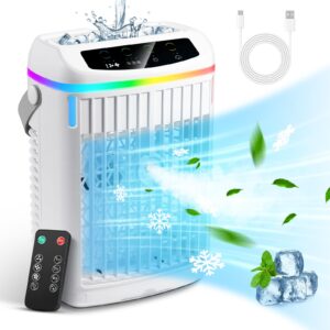 portable air conditioner, 1000ml small air cooler with 7-color night light, 1-2-4h timer, 3 speeds, remote control, 4 in 1 evaporative cooling fan, personal mini ac for car room office outdoor