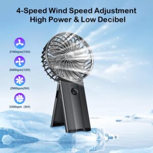 Portable Personal Handheld Rechargeable Fan: Mini Hand Held Fan 4 Speeds Cool Air Wind 6-15Hrs Work Adjustable Operated USB Recharge Battery Quiet Pocket Fan for Boy Men Women Office Outdoor Travel