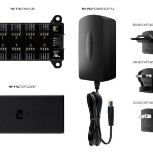 Noctua NV-SPH1, Powered Fan Hub Set with NV-PS1 230/115V AC to 12V DC Power Supply and NV-FH2 8-Way Fan Splitter Board, Ideal for Powering 12V PC Fans Off The Mains (Black)