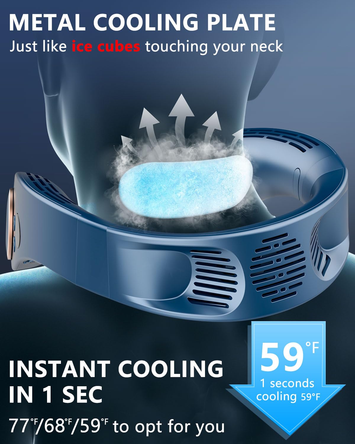 Neck Air Conditioner,Neck Fan Rechargeable Battery Operated Metal Cooling Plate AC Cooler,Personal Portable Neck Fans that Blow Cold Air,Usb Bladeless Quiet Head Wearable Hangs Around Neck Device Blue