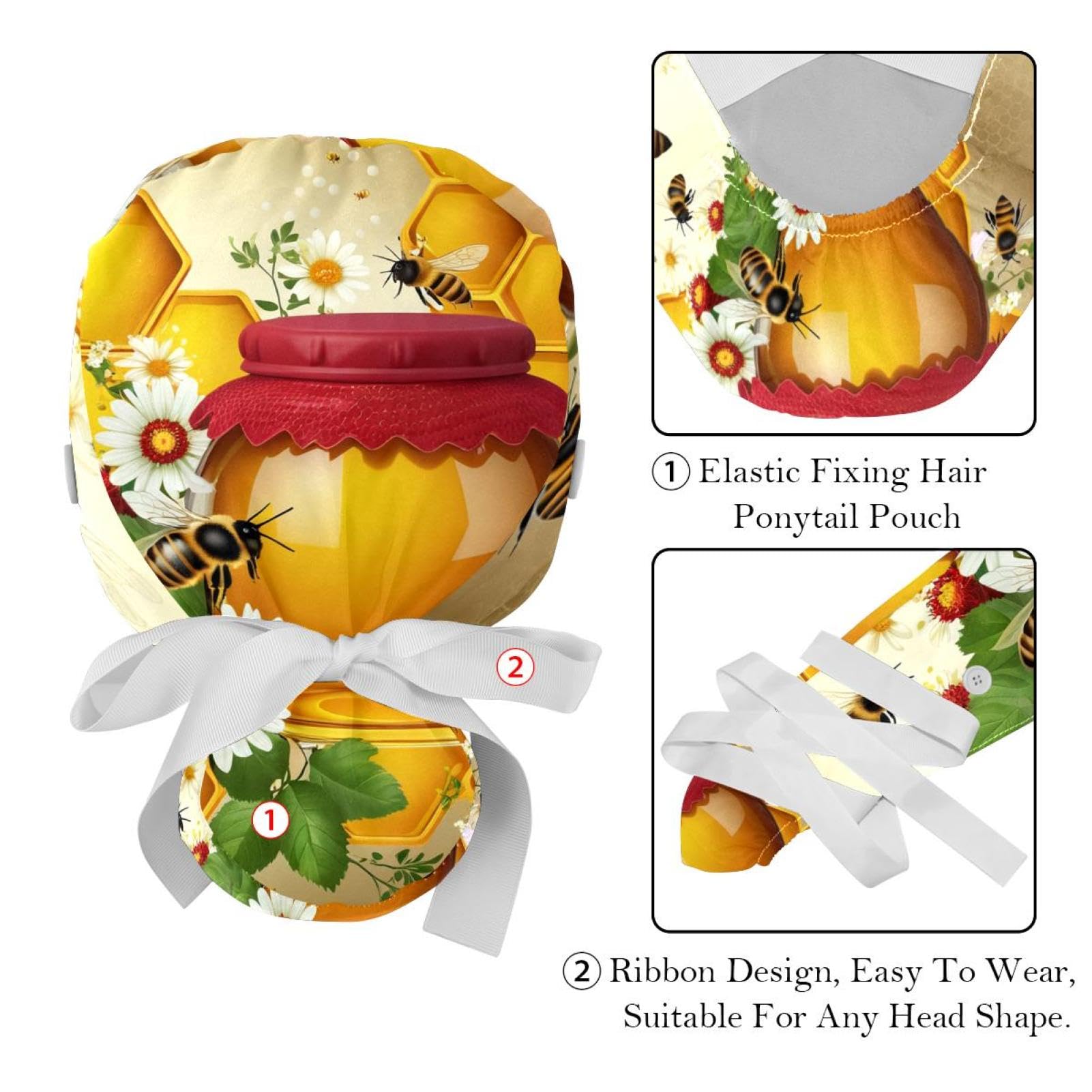 CWAGFEQZ 2-Pc Gourd-Shaped Working Cap,Fisherman Hat with Buttons and Cotton Sweatband,Honey Bee Flower