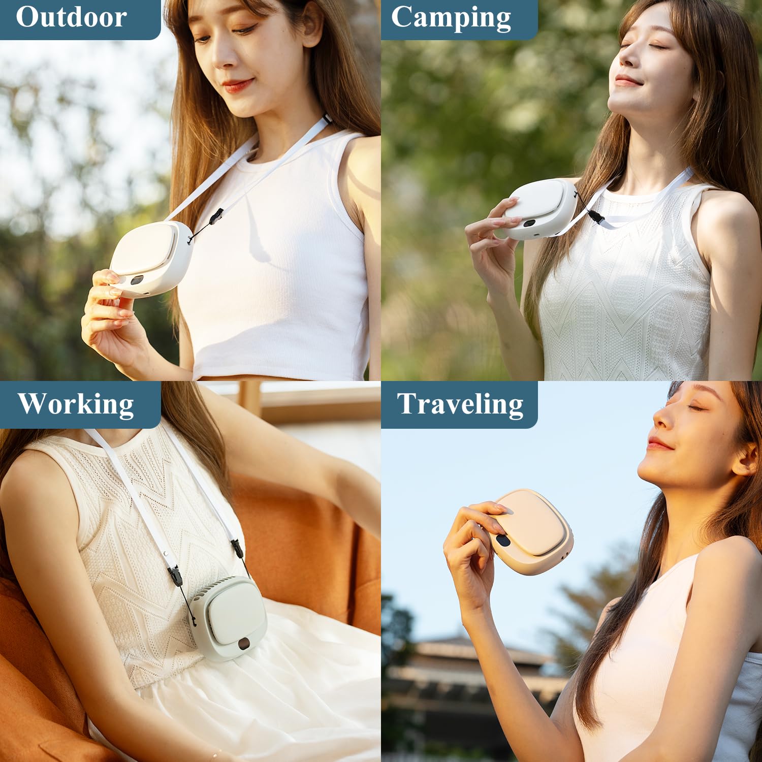 LOHAJ Portable Powerful Battery Neck Fan, Cooling Waist clip fan, Cordless Wearable fan Mini Cooler Fan Camping Fan for Outdoor Travel Office(2000mAh), White