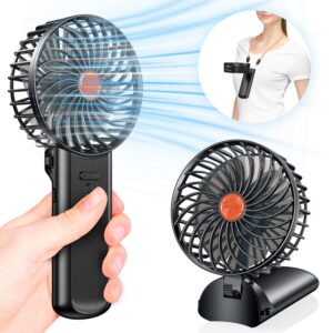 portable handheld mini fan rechargeable: small hand personal foldable fans 180° adjustable 4 speed wind cooling air for travel face lash indoor outdoor office camping household women men kid black