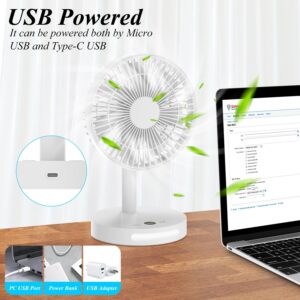 Generic USB Quiet Desk Fan, Personal Rechargeable Battery Operated Desk Fan with 5 Speeds, Powerful Fan Table Fan for Dorm Bedroom Desktop Office, White