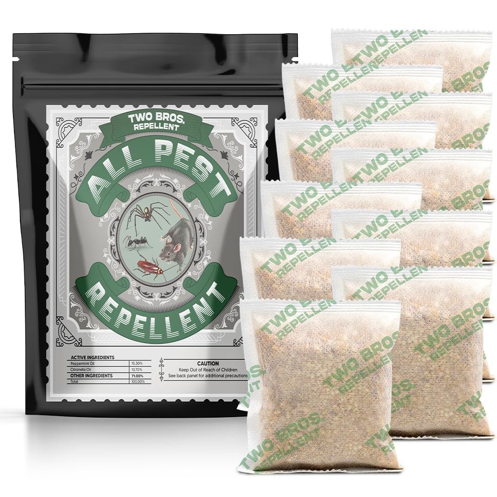 Two Bros. Repellent Pest Control Pouches,Mouse Repellents,Peppermint Pest and Rodent Repellent for Mouse/Rat/Mosquito, Naturally and Strongly Repel Spider,Roach,Bugs,Ant, & Other Pests -10P, Black