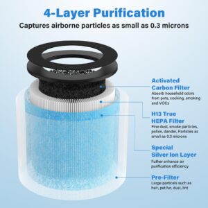 CFKREYA MJ003HD Replacement Filter Compatible with POMORON Air Purifier Model MJ003HD, 4-in-1 High-Efficiency H13 HEPA with Activated Carbon Filter, 2 Pack