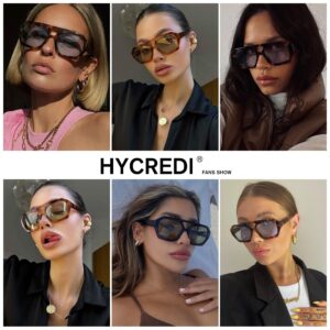 Hycredi Retro Aviator Sunglasses for Women Men, Trendy Hexagonal Thick Frame Shades Square Double Bridge Sun Glasses - Brown/Blue + Leopard/Light Brown