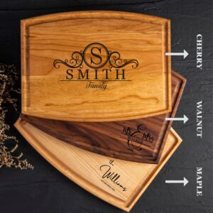 Personalized Cutting Board, Display Stand & Gift Wrap - Perfect Bridal Shower, Wedding, Housewarming, Anniversary, Birthday, Couples & Christmas Gift Idea - Custom Wood & Size- Handmade in USA