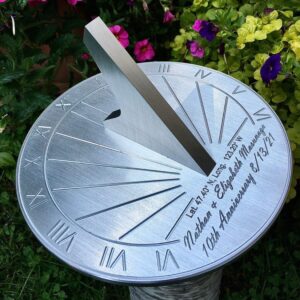 10 year anniversary gift sundial - custom engraved & calibrated 10th anniversary gifts for him or her - 10th anniversary gifts for couple -10 year tin anniversary gifts sundial