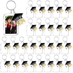 landical 30 set graduation photo keychains class of 2024 acrylic photo frame keyrings rectangle 2024 clear blanks picture keychains diy grad cap key chain for graduation party gifts, 2.2 x 1.6 in