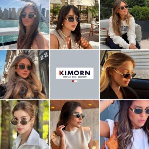 kimorn Oval Sunglasses Womens Men Retro Trendy Sun Glasses Classic Metal Shades K1653 (Gold Grey+Gold Green)