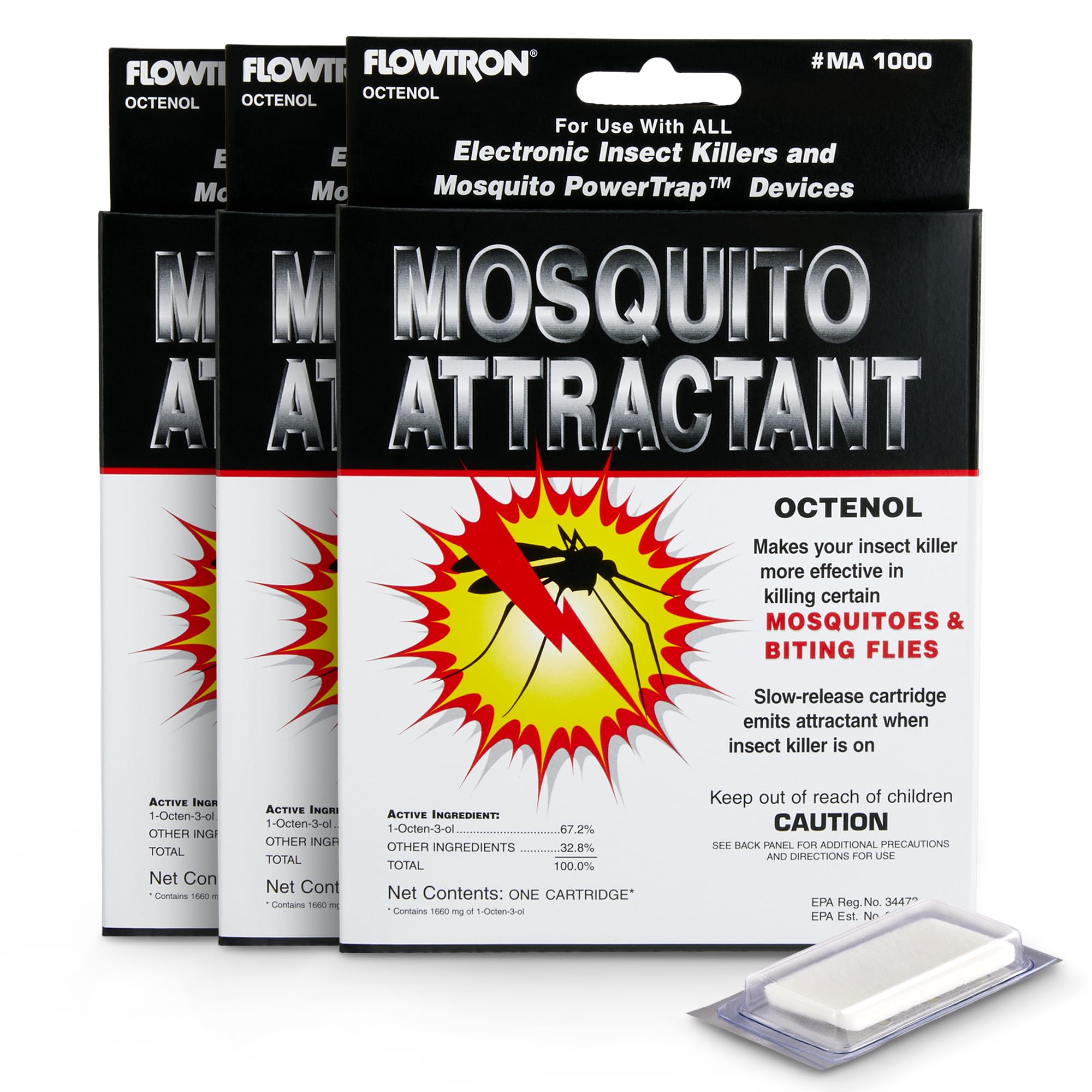 Flowtron MA-1000 Octenol Mosquito Attractant Cartridge, Compatible with BK-15, BK-40, BK-80, MC-9000, FC-8800-3 Pack