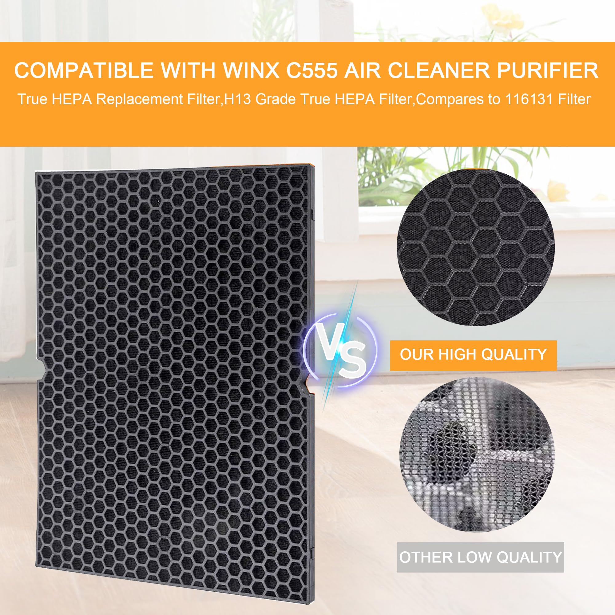 IZSOHHOME Compatible with Winx C555 Air Cleaner Purifier,116131 True HEPA Replacement Filter,H13 Grade True HEPA Filter,Compares to 116131 Filter I (2 Set)