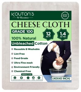 raajsee cheese cloths grade 100, 12 sq feet - 1.4 sq yards unbleached 100% organic cotton fabric - reusable ultra fine mesh muslin cloth - cheesecloth for straining cooking,baking,cheese making