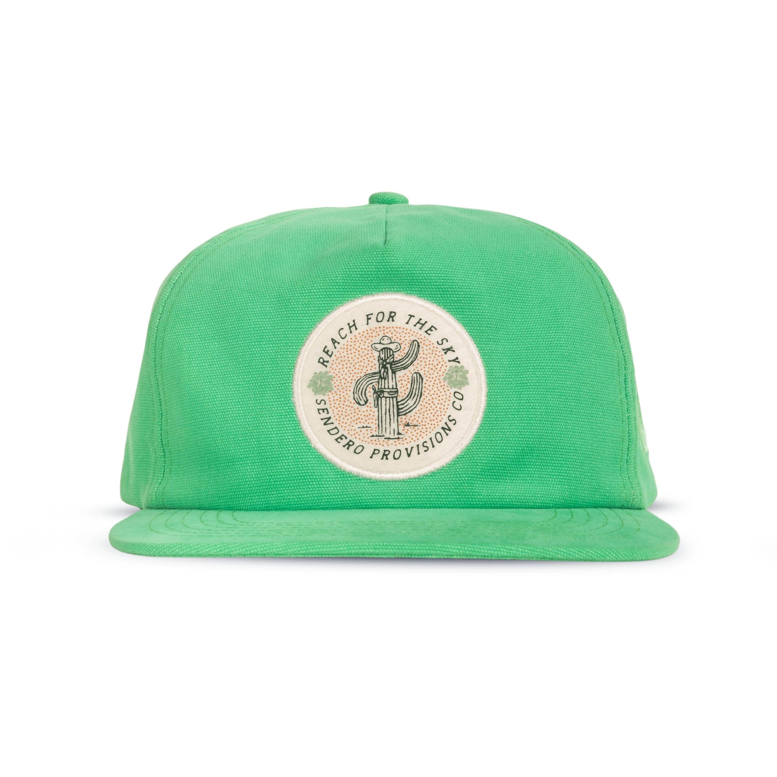 Sendero Provisions Co. Reach for The Sky Hat Green Unstructured 5-Panel Unisex Brushed Canvas Screen Printed Felt Patch Pop-Up Mesh Snapback Hat